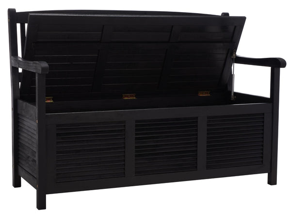 Safavieh BRISBANE Outdoor Storage Bench - Stylish Acacia Wood Seat with Hidden Compartment for Patios Black PAT7017D