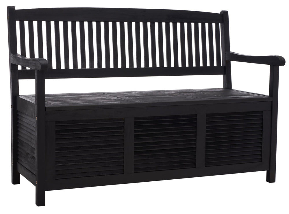 Safavieh BRISBANE Outdoor Storage Bench - Stylish Acacia Wood Seat with Hidden Compartment for Patios Black PAT7017D