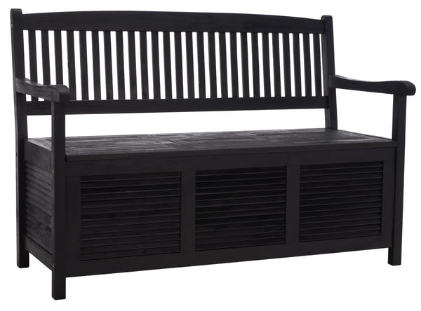 Safavieh BRISBANE Outdoor Storage Bench - Stylish Acacia Wood Seat with Hidden Compartment for Patios Black PAT7017D