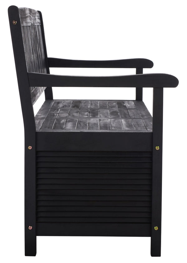 Safavieh BRISBANE Outdoor Storage Bench - Stylish Acacia Wood Seat with Hidden Compartment for Patios Black PAT7017D