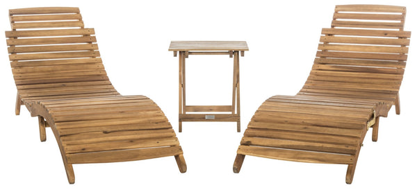 Safavieh PACIFICA 3-Piece Lounge Set - Coastal-Inspired Outdoor Elegance with Durable Acacia Wood Frames Natural / Grey Stripe PAT7020A