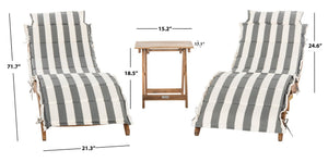 Safavieh PACIFICA 3-Piece Lounge Set - Coastal-Inspired Outdoor Elegance with Durable Acacia Wood Frames Natural / Grey Stripe PAT7020A
