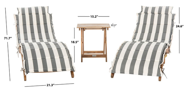 Safavieh PACIFICA 3-Piece Lounge Set - Coastal-Inspired Outdoor Elegance with Durable Acacia Wood Frames Natural / Grey Stripe PAT7020A