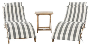 Safavieh PACIFICA 3-Piece Lounge Set - Coastal-Inspired Outdoor Elegance with Durable Acacia Wood Frames Natural / Grey Stripe PAT7020A