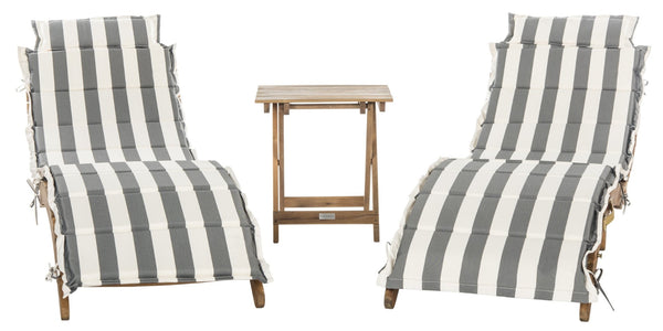 Safavieh PACIFICA 3-Piece Lounge Set - Coastal-Inspired Outdoor Elegance with Durable Acacia Wood Frames Natural / Grey Stripe PAT7020A