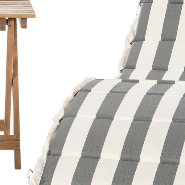 Safavieh PACIFICA 3-Piece Lounge Set - Coastal-Inspired Outdoor Elegance with Durable Acacia Wood Frames Natural / Grey Stripe PAT7020A
