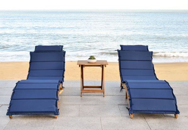 Safavieh PACIFICA 3-Piece Lounge Set - Coastal-Inspired Outdoor Elegance with Durable Acacia Wood Frames Natural / Navy PAT7020C