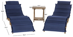 Safavieh PACIFICA 3-Piece Lounge Set - Coastal-Inspired Outdoor Elegance with Durable Acacia Wood Frames Natural / Navy PAT7020C