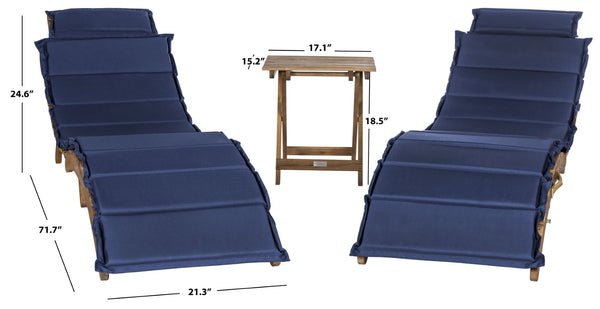 Safavieh PACIFICA 3-Piece Lounge Set - Coastal-Inspired Outdoor Elegance with Durable Acacia Wood Frames Natural / Navy PAT7020C