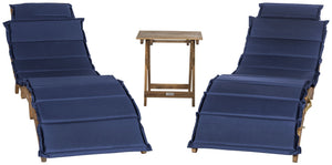 Safavieh PACIFICA 3-Piece Lounge Set - Coastal-Inspired Outdoor Elegance with Durable Acacia Wood Frames Natural / Navy PAT7020C