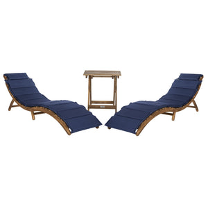 Safavieh PACIFICA 3-Piece Lounge Set - Coastal-Inspired Outdoor Elegance with Durable Acacia Wood Frames Natural / Navy PAT7020C