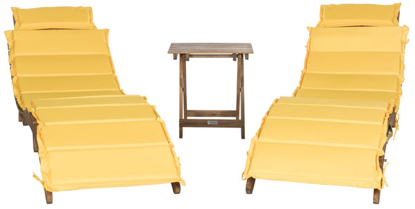Safavieh PACIFICA 3-Piece Lounge Set – Coastal Charm with Durable Acacia Frame & Vibrant Yellow Cushions PAT7020D