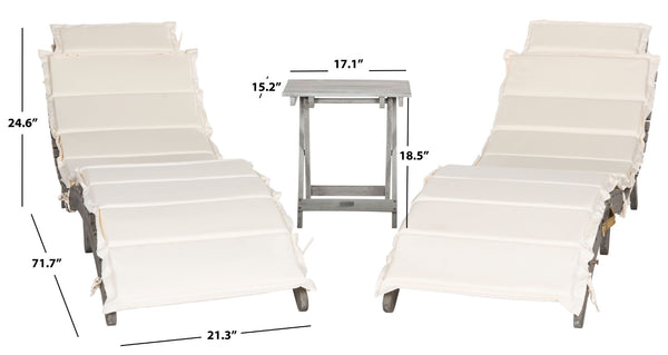 Safavieh PACIFICA 3-Piece Lounge Set - Coastal-Inspired Outdoor Elegance with Durable Acacia Wood Frames Grey / Beige PAT7020E
