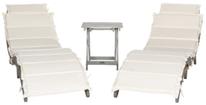 Safavieh PACIFICA 3-Piece Lounge Set - Coastal-Inspired Outdoor Elegance with Durable Acacia Wood Frames Grey / Beige PAT7020E
