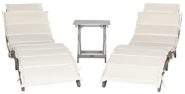 Safavieh PACIFICA 3-Piece Lounge Set - Coastal-Inspired Outdoor Elegance with Durable Acacia Wood Frames Grey / Beige PAT7020E