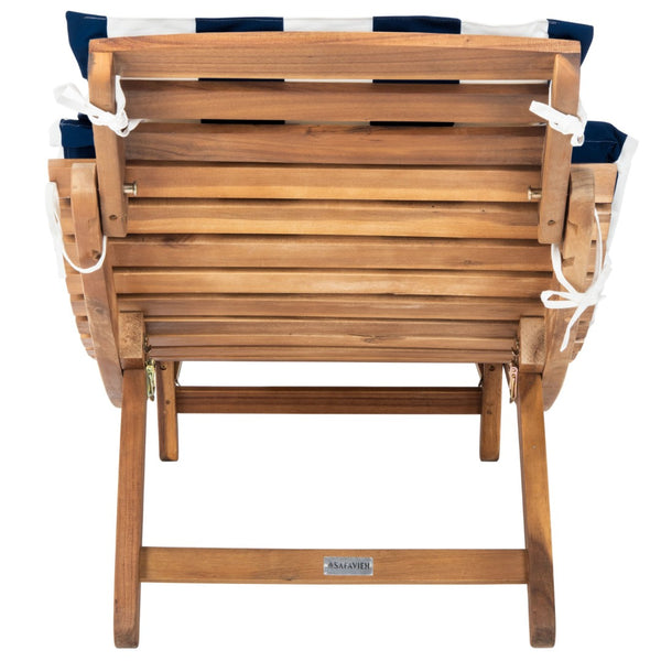 Safavieh PACIFICA 3-Piece Lounge Set - Coastal-Inspired Outdoor Elegance with Durable Acacia Wood Frames Natural / Navy Stripe PAT7020F