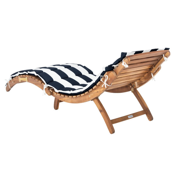 Safavieh PACIFICA 3-Piece Lounge Set - Coastal-Inspired Outdoor Elegance with Durable Acacia Wood Frames Natural / Navy Stripe PAT7020F