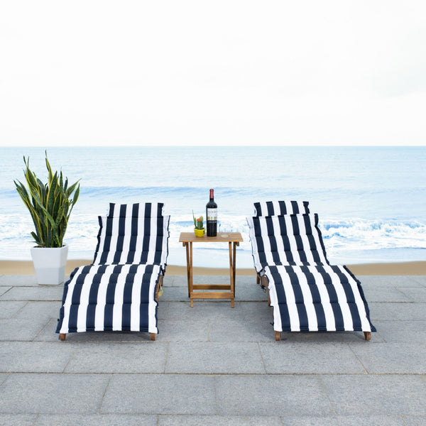 Safavieh PACIFICA 3-Piece Lounge Set - Coastal-Inspired Outdoor Elegance with Durable Acacia Wood Frames Natural / Navy Stripe PAT7020F