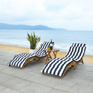 Safavieh PACIFICA 3-Piece Lounge Set - Coastal-Inspired Outdoor Elegance with Durable Acacia Wood Frames Natural / Navy Stripe PAT7020F