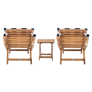 Safavieh PACIFICA 3-Piece Lounge Set - Coastal-Inspired Outdoor Elegance with Durable Acacia Wood Frames Natural / Navy Stripe PAT7020F