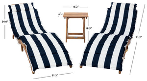 Safavieh PACIFICA 3-Piece Lounge Set - Coastal-Inspired Outdoor Elegance with Durable Acacia Wood Frames Natural / Navy Stripe PAT7020F