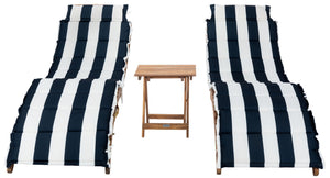 Safavieh PACIFICA 3-Piece Lounge Set - Coastal-Inspired Outdoor Elegance with Durable Acacia Wood Frames Natural / Navy Stripe PAT7020F