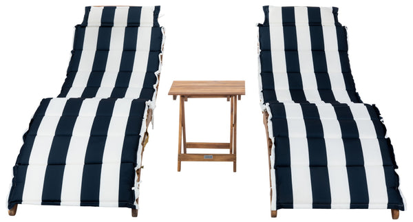 Safavieh PACIFICA 3-Piece Lounge Set - Coastal-Inspired Outdoor Elegance with Durable Acacia Wood Frames Natural / Navy Stripe PAT7020F