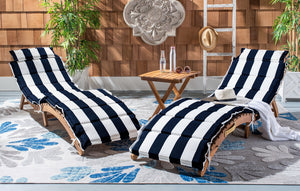Safavieh PACIFICA 3-Piece Lounge Set - Coastal-Inspired Outdoor Elegance with Durable Acacia Wood Frames Natural / Navy Stripe PAT7020F