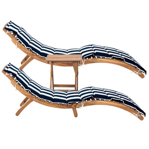Safavieh PACIFICA 3-Piece Lounge Set - Coastal-Inspired Outdoor Elegance with Durable Acacia Wood Frames Natural / Navy Stripe PAT7020F