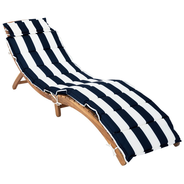 Safavieh PACIFICA 3-Piece Lounge Set - Coastal-Inspired Outdoor Elegance with Durable Acacia Wood Frames Natural / Navy Stripe PAT7020F