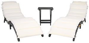 Safavieh PACIFICA 3-Piece Lounge Set - Coastal-Inspired Outdoor Elegance with Durable Acacia Wood Frames Black / Beige PAT7020G