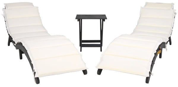 Safavieh PACIFICA 3-Piece Lounge Set - Coastal-Inspired Outdoor Elegance with Durable Acacia Wood Frames Black / Beige PAT7020G