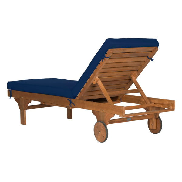 Safavieh NEWPORT Lounge Chair – Elegant Outdoor Seating with Classic Design, Comfortable Cushion & Table Natural / Navy PAT7022B