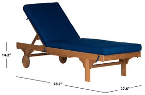 Safavieh NEWPORT Lounge Chair – Elegant Outdoor Seating with Classic Design, Comfortable Cushion & Table Natural / Navy PAT7022B