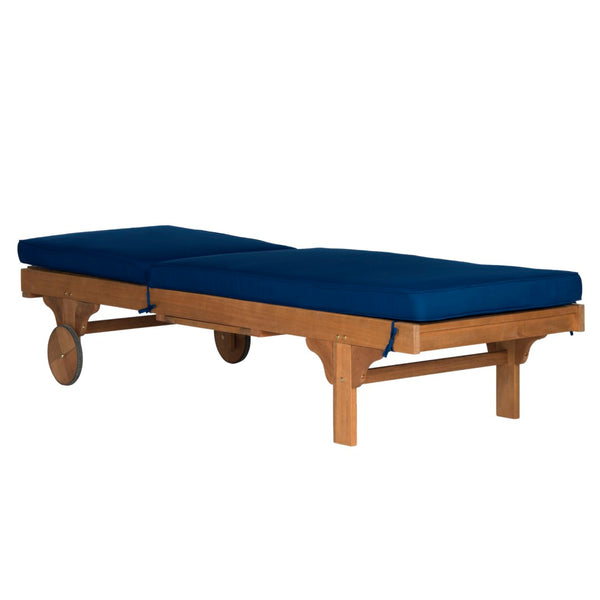 Safavieh NEWPORT Lounge Chair – Elegant Outdoor Seating with Classic Design, Comfortable Cushion & Table Natural / Navy PAT7022B