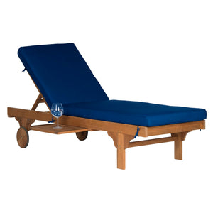 Safavieh NEWPORT Lounge Chair – Elegant Outdoor Seating with Classic Design, Comfortable Cushion & Table Natural / Navy PAT7022B