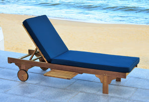 Safavieh NEWPORT Lounge Chair – Elegant Outdoor Seating with Classic Design, Comfortable Cushion & Table Natural / Navy PAT7022B
