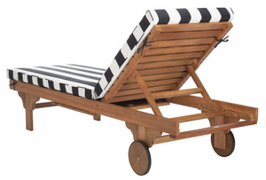 Safavieh NEWPORT Lounge Chair – Elegant Outdoor Seating with Classic Design, Comfortable Cushion & Table Natural / Black Stripe PAT7022D
