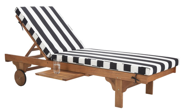 Safavieh NEWPORT Lounge Chair – Elegant Outdoor Seating with Classic Design, Comfortable Cushion & Table Natural / Black Stripe PAT7022D