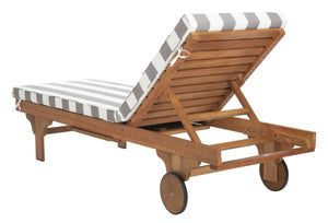 Safavieh NEWPORT Lounge Chair – Elegant Outdoor Seating with Classic Design, Comfortable Cushion & Table Natural / Grey Striped PAT7022E