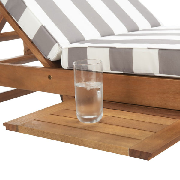Safavieh NEWPORT Lounge Chair – Elegant Outdoor Seating with Classic Design, Comfortable Cushion & Table Natural / Grey Striped PAT7022E