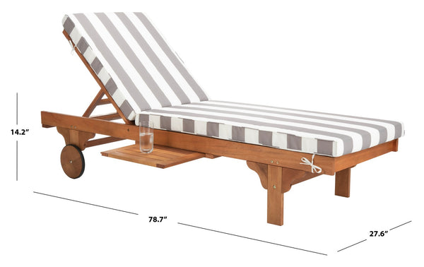Safavieh NEWPORT Lounge Chair – Elegant Outdoor Seating with Classic Design, Comfortable Cushion & Table Natural / Grey Striped PAT7022E