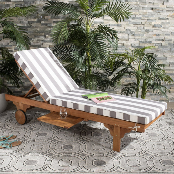 Safavieh NEWPORT Lounge Chair – Elegant Outdoor Seating with Classic Design, Comfortable Cushion & Table Natural / Grey Striped PAT7022E