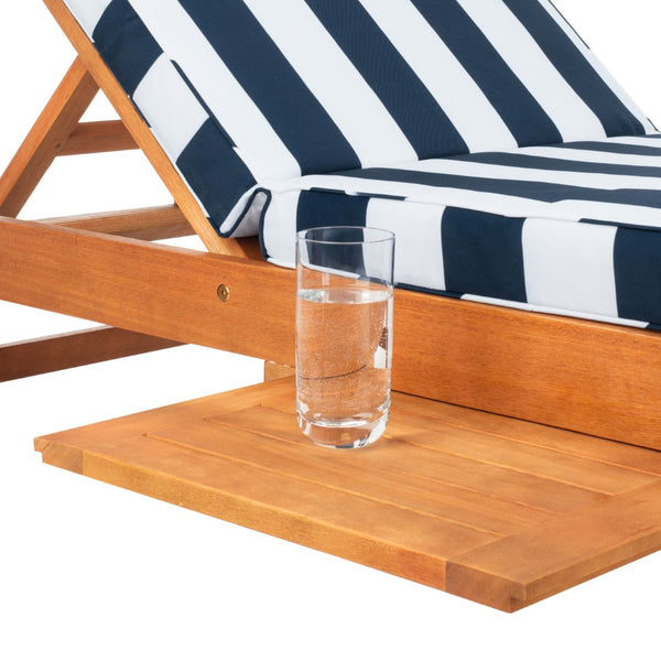 Safavieh NEWPORT Lounge Chair – Elegant Outdoor Seating with Classic Design, Comfortable Cushion & Table Natural / Navy Striped PAT7022F