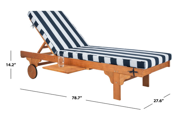 Safavieh NEWPORT Lounge Chair – Elegant Outdoor Seating with Classic Design, Comfortable Cushion & Table Natural / Navy Striped PAT7022F