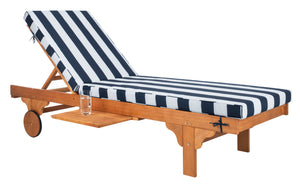 Safavieh NEWPORT Lounge Chair – Elegant Outdoor Seating with Classic Design, Comfortable Cushion & Table Natural / Navy Striped PAT7022F