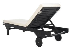Safavieh NEWPORT Lounge Chair – Elegant Outdoor Seating with Classic Design, Comfortable Cushion & Table Black / Beige PAT7022G