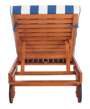 Safavieh NEWPORT Lounge Chair – Elegant Outdoor Seating with Classic Design, Comfortable Cushion & Table Natural / Royal Blue Striped PAT7022J