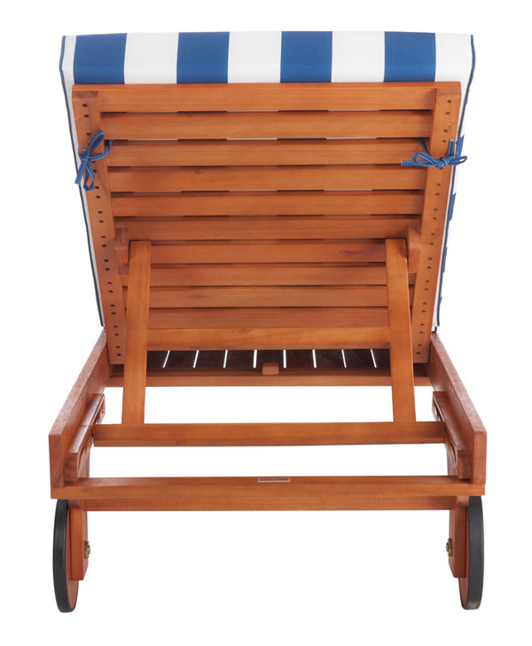 Safavieh NEWPORT Lounge Chair – Elegant Outdoor Seating with Classic Design, Comfortable Cushion & Table Natural / Royal Blue Striped PAT7022J