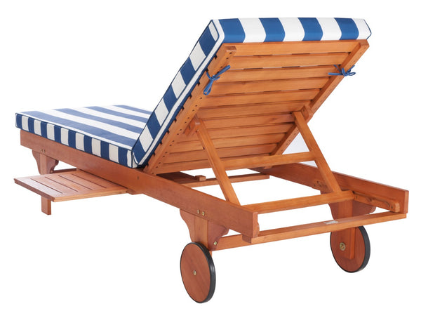Safavieh NEWPORT Lounge Chair – Elegant Outdoor Seating with Classic Design, Comfortable Cushion & Table Natural / Royal Blue Striped PAT7022J